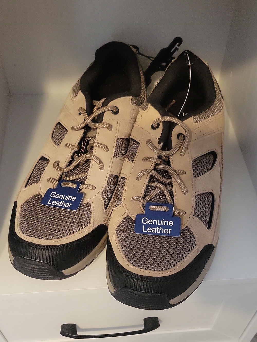 George 11.5 Beige Athletic Leather-Trim Walking Shoes New